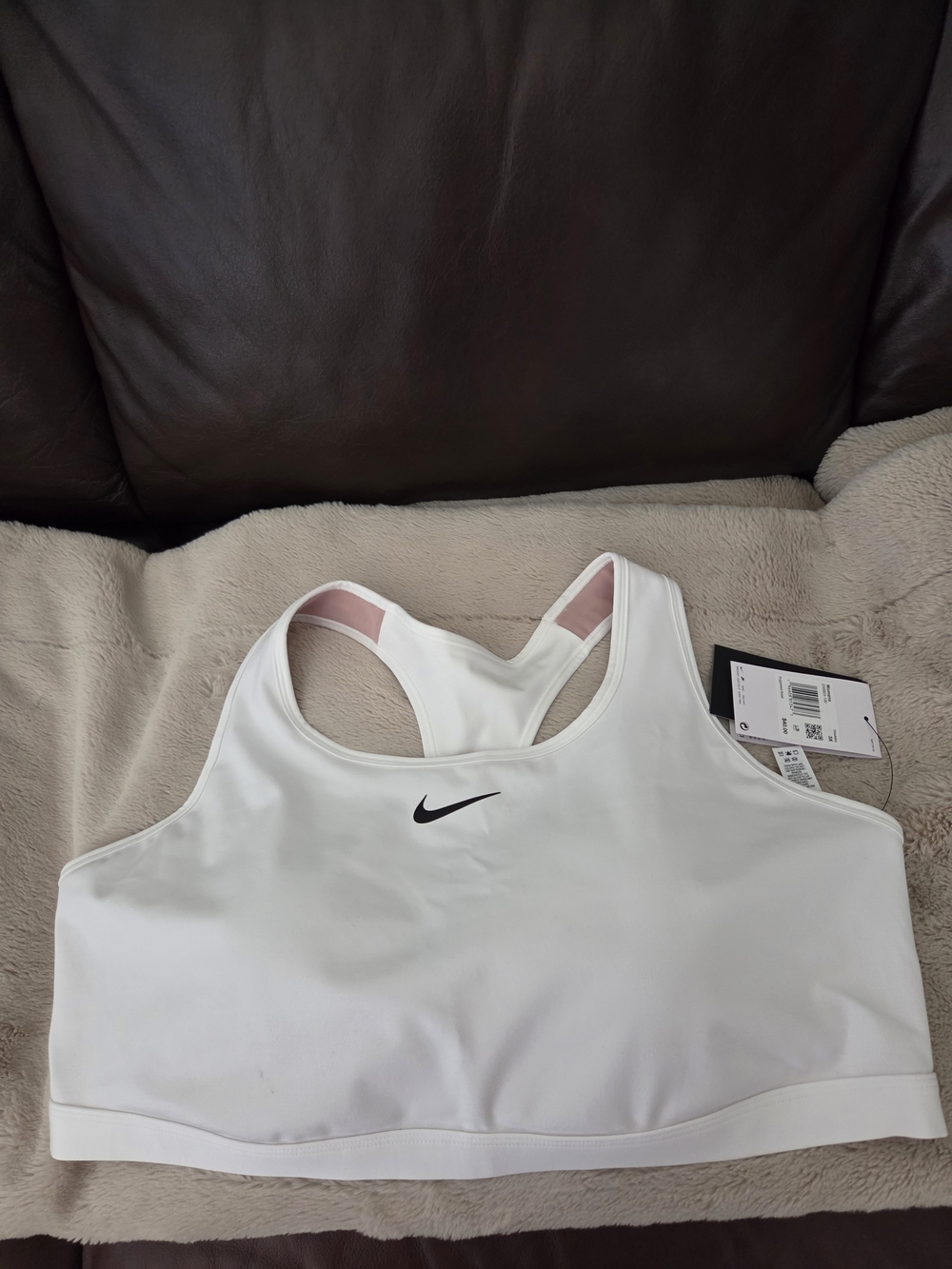 Nike White Racerback Medium-Impact Sports Bra with Pink Lining